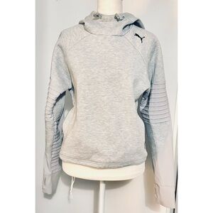 Puma Light Gray Hoodie with Ribbed Sleeves-XS